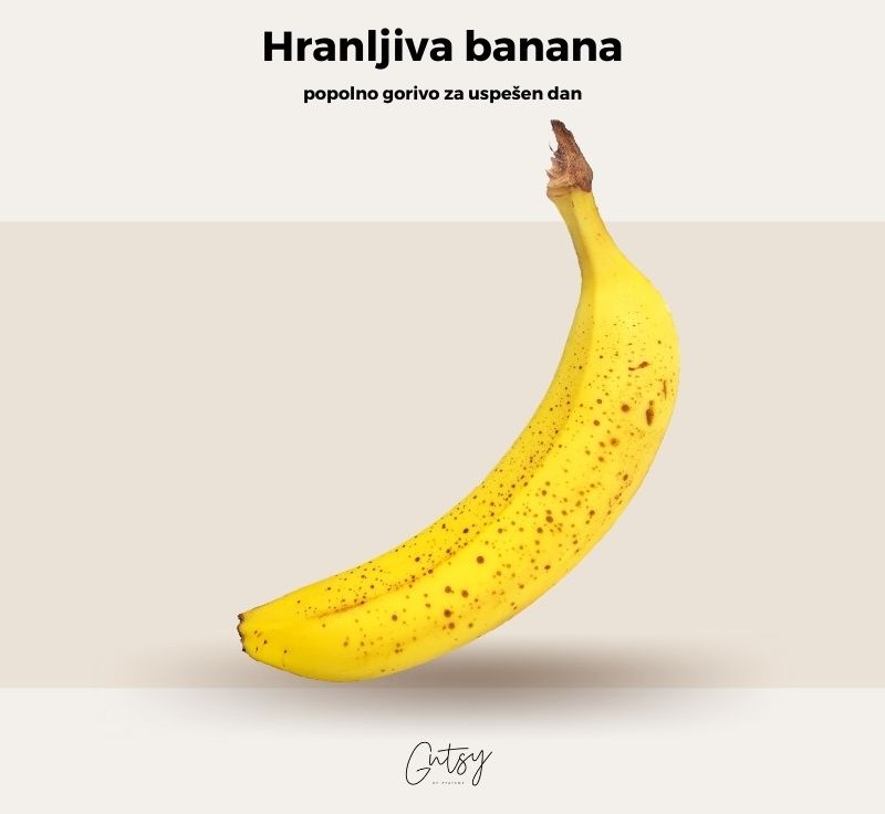 slika banane z napisom hranljiva banana - gorivo za uspešen dan