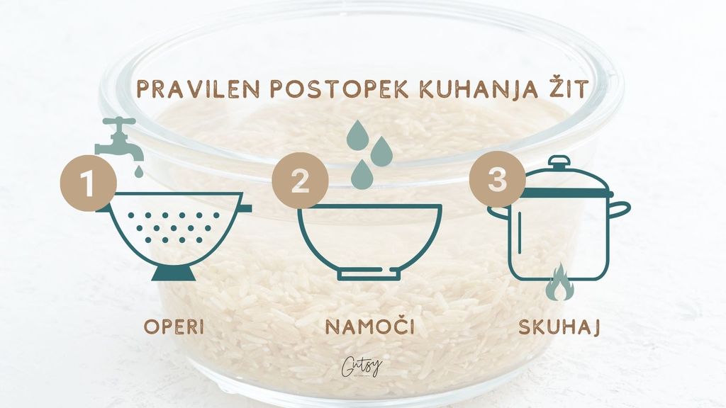 pravilen postopek kuhanja žit v 3 korakih: splakovanje, namakanje, kuhanje